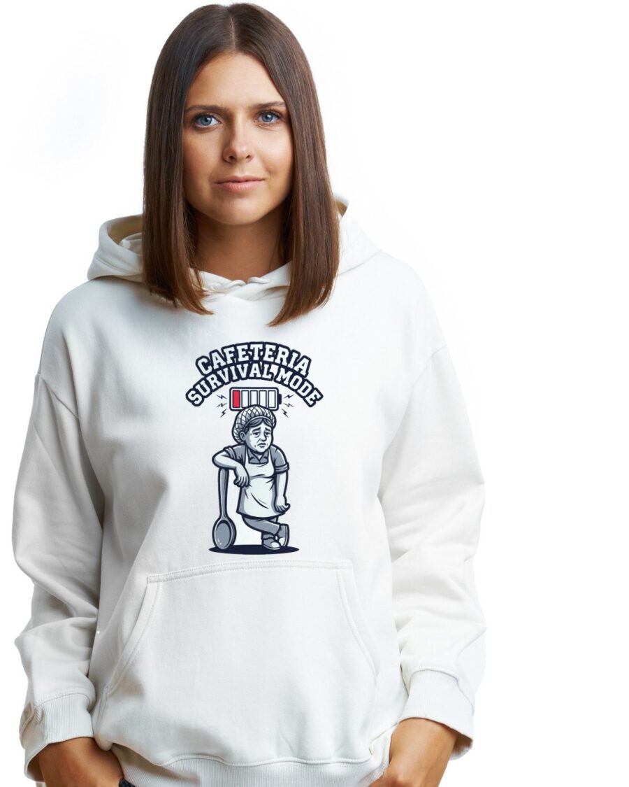 Cafeteria Survival Mode Battery Tee Hoodie — lifestyle photo