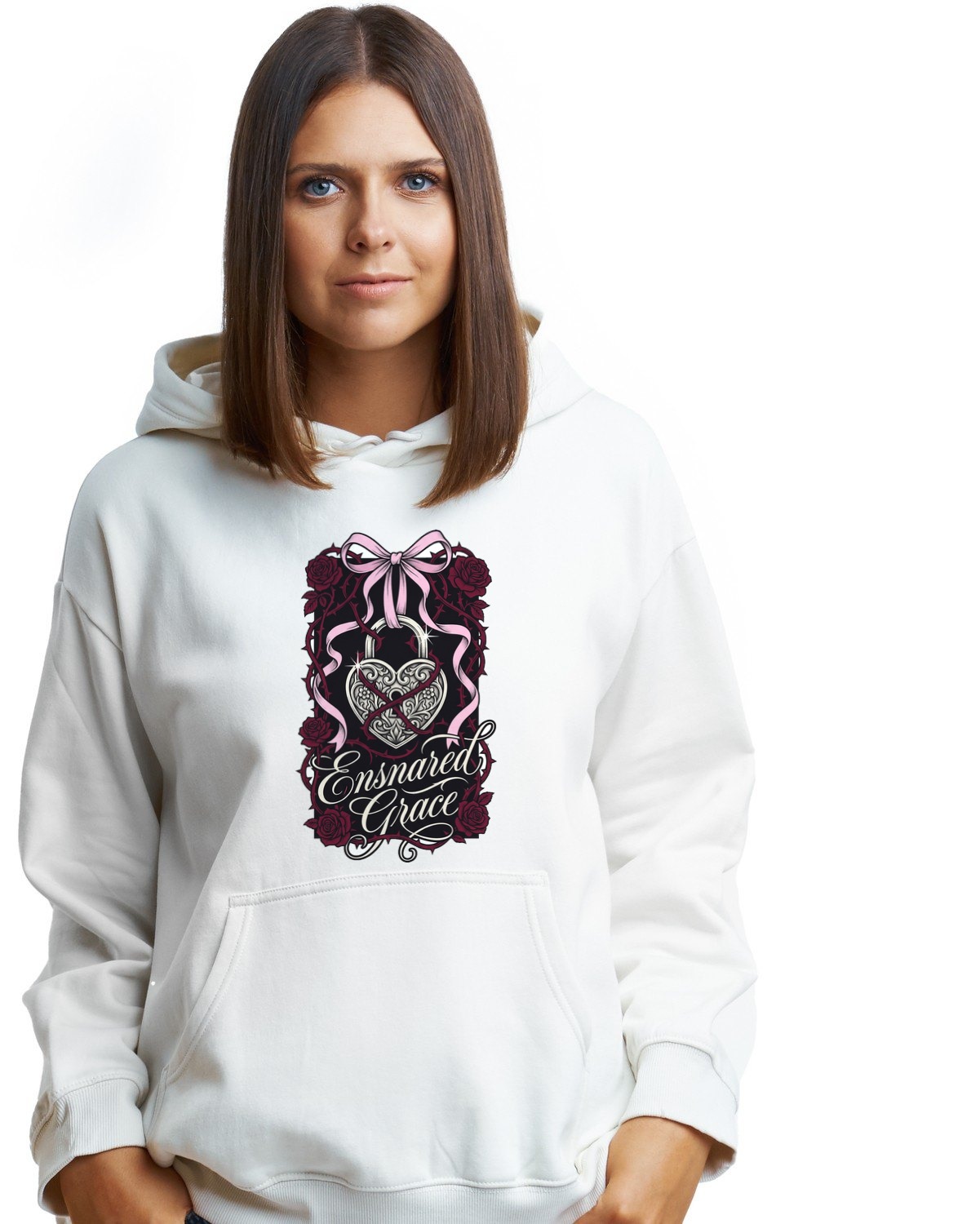Ensnared Grace Heart Lock Ribbon Hoodie — lifestyle photo