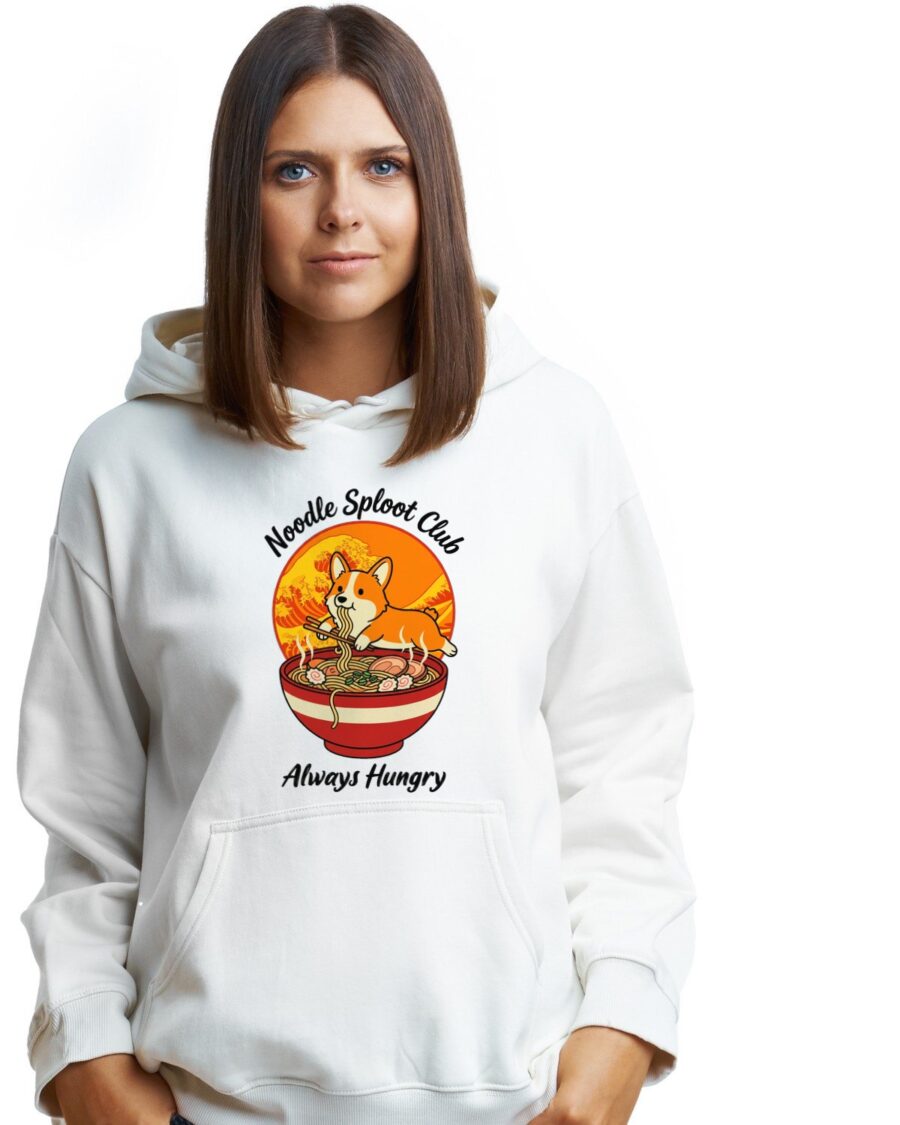 Noodle Sploot Retro Ramen Club Hoodie — lifestyle photo