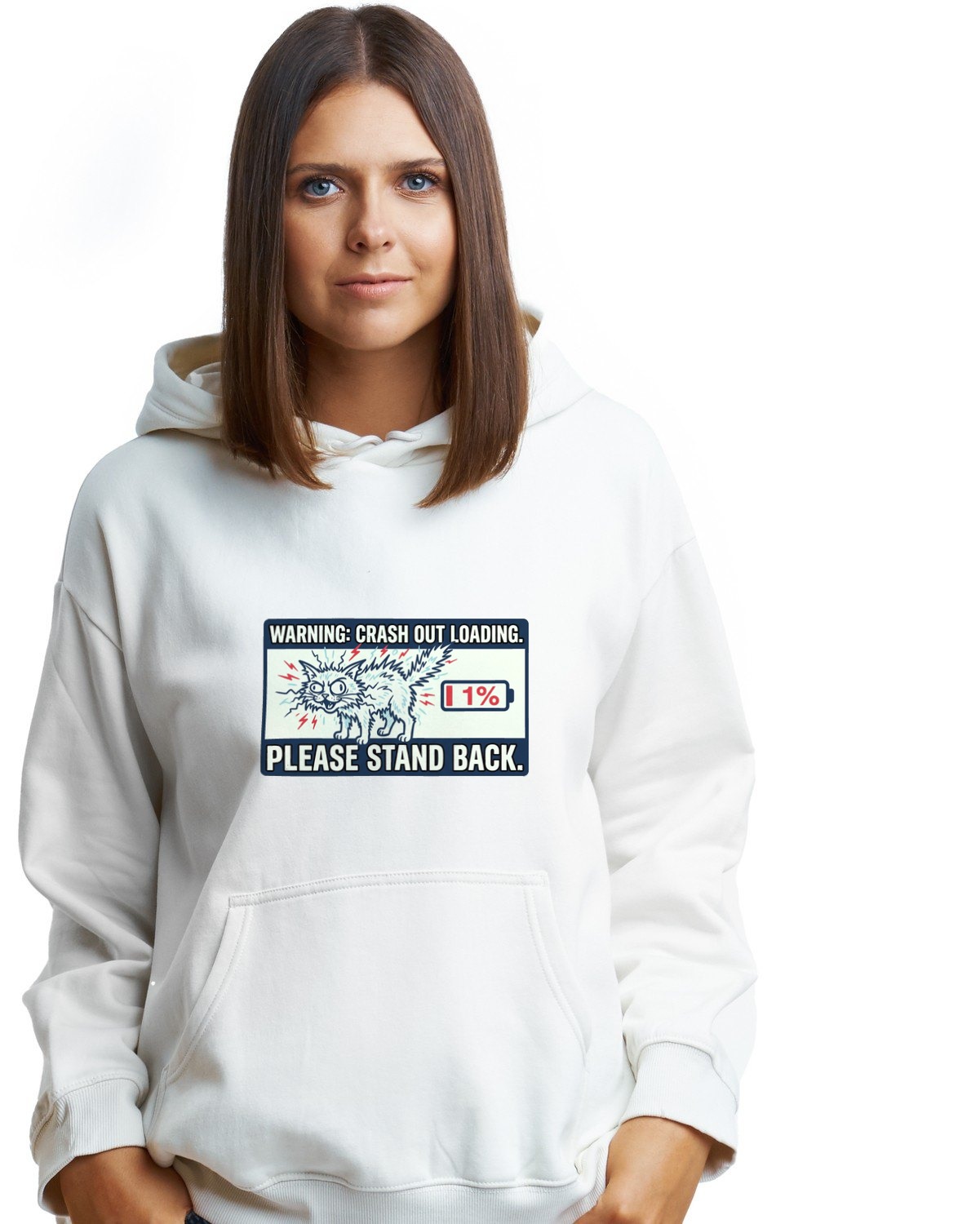 Crash Out Loading Warning Label Hoodie — lifestyle photo