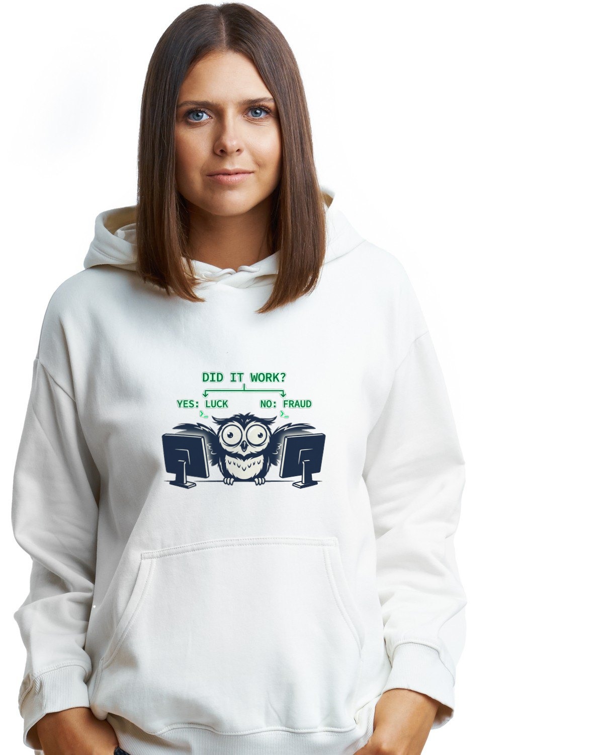 Imposter Syndrome Flowchart Owl Hoodie — lifestyle photo