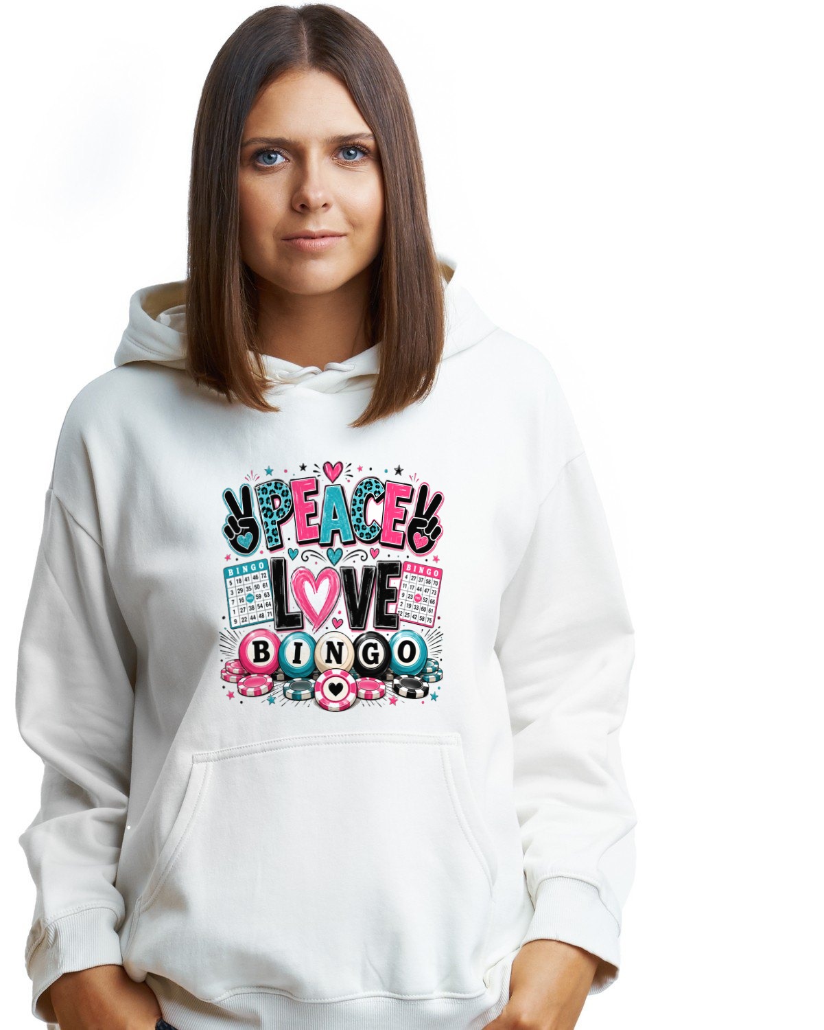 Peace Love Bingo Hoodie — lifestyle photo