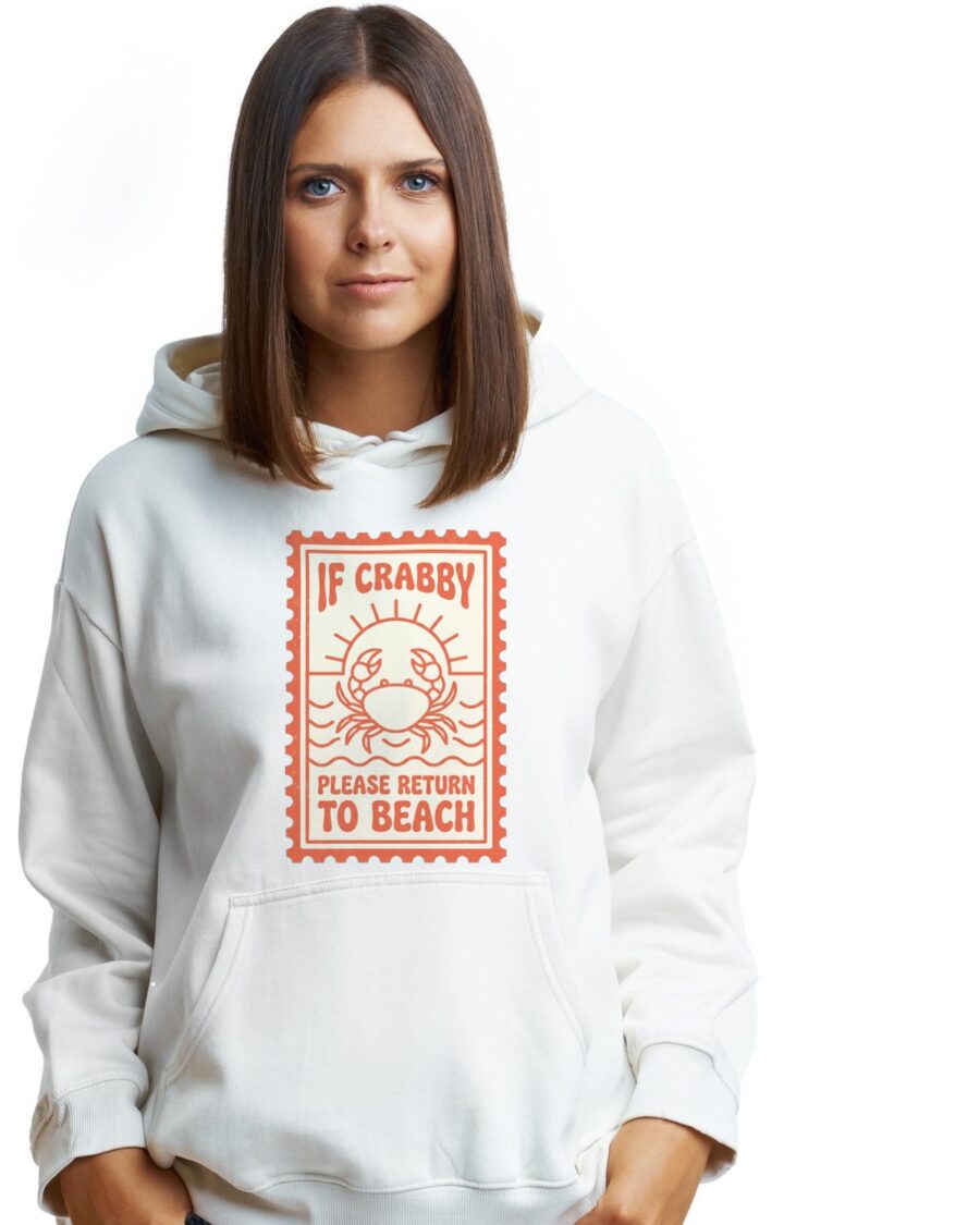 Crabby Cargo Vintage Return Stamp Hoodie — lifestyle photo
