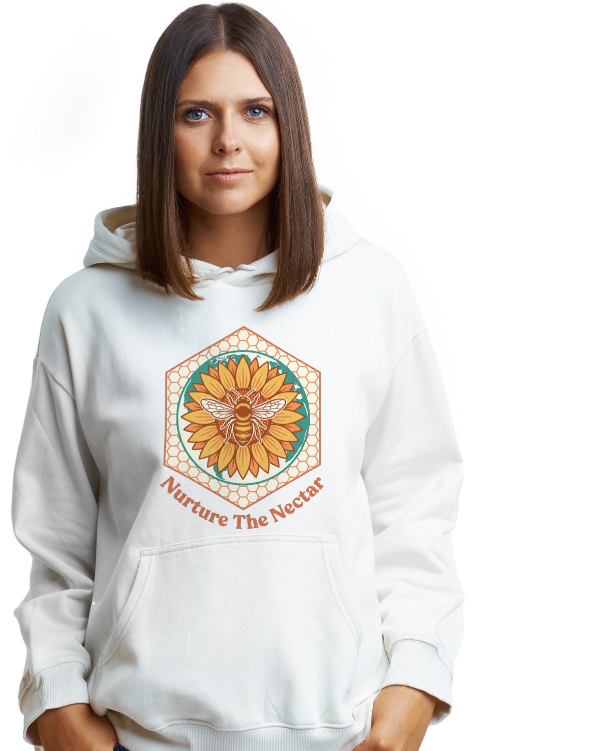 Nurture The Nectar Sunflower Hexagon Hoodie — lifestyle photo