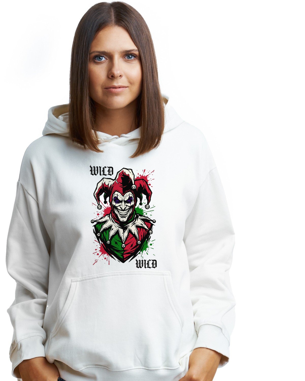 Chaos Court Mirrored Jester Card Hoodie — lifestyle photo