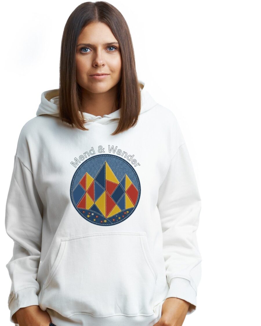 Quilted Peaks Artisan Landscape Hoodie — lifestyle photo