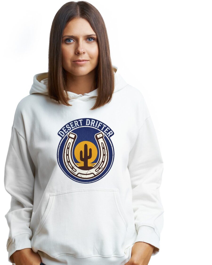 Desert Drifter Vintage Ranch Badge Hoodie — lifestyle photo
