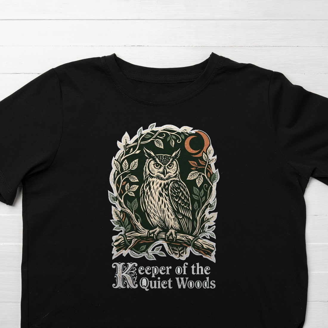 Midnight Forager Linocut Owl Kids Tee — lifestyle photo