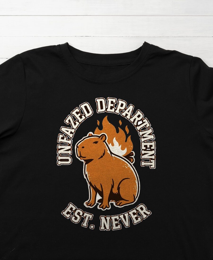 Unfazed Department Capybara Mascot Kids Tee — lifestyle photo