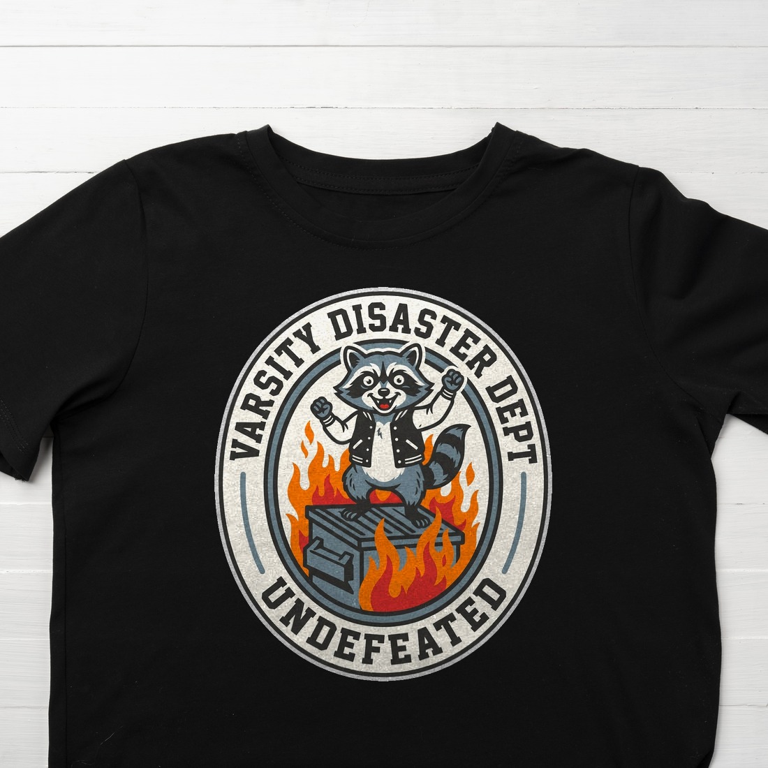 Varsity Disaster Dept Mascot Badge Kids Tee — lifestyle photo