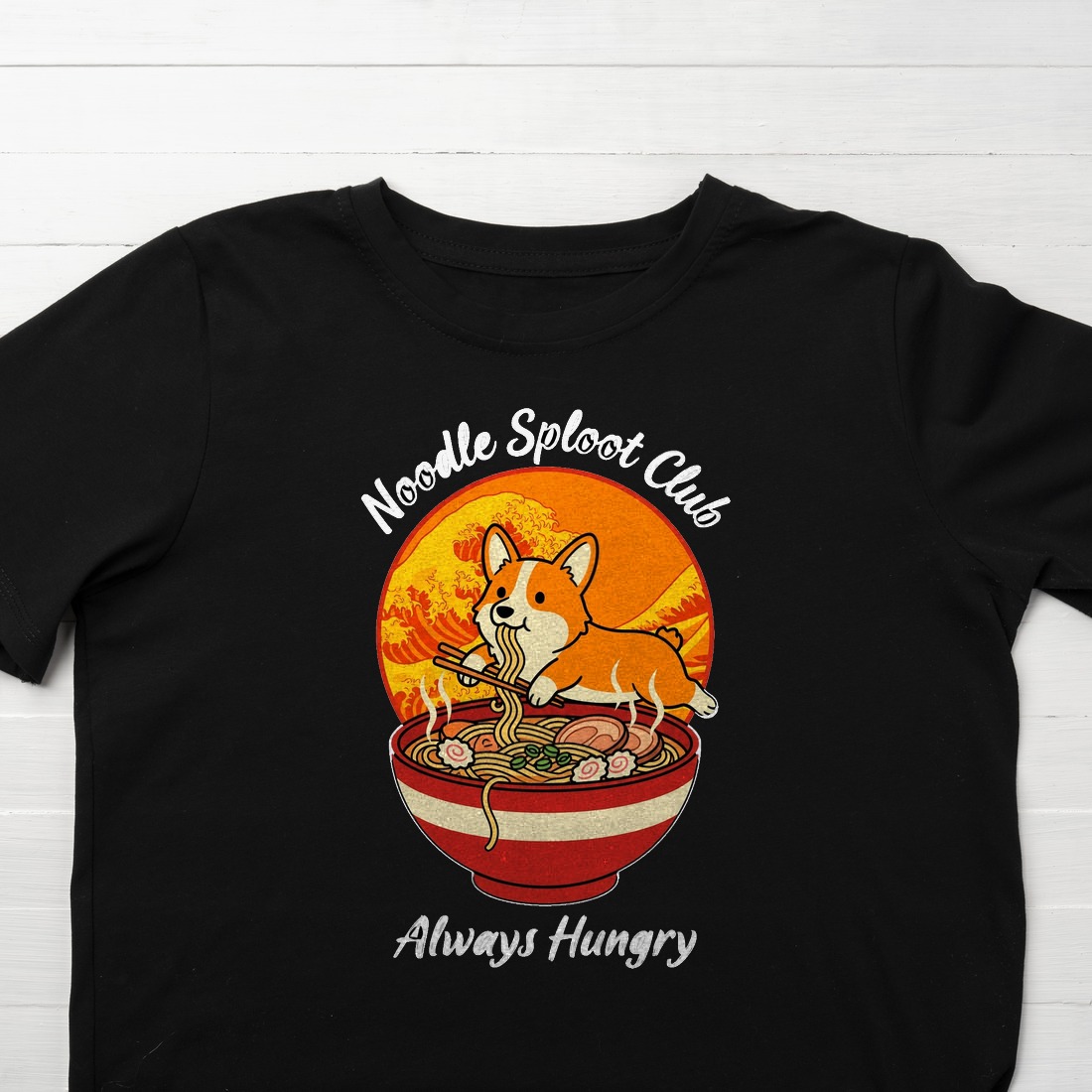 Noodle Sploot Retro Ramen Club Kids Tee — lifestyle photo