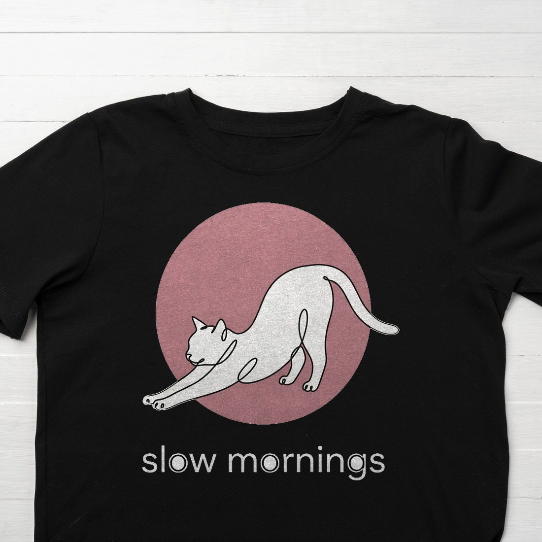 Minimalist Single-Line Stretching Cat Kids Tee — lifestyle photo