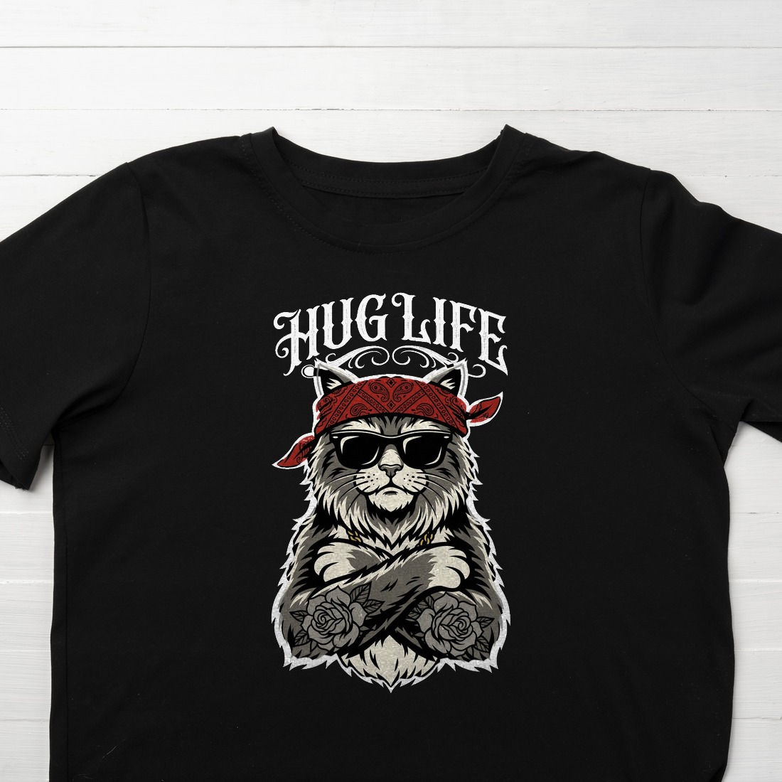 Hug Life Hardcore Bandana Feline Kids Tee — lifestyle photo