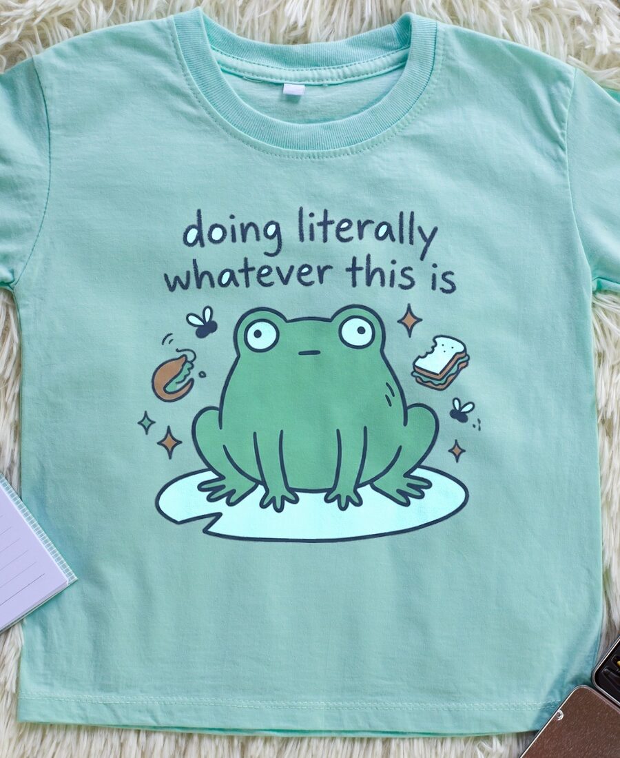 Doing Literally Whatever Blob Frog Kids Tee — lifestyle photo