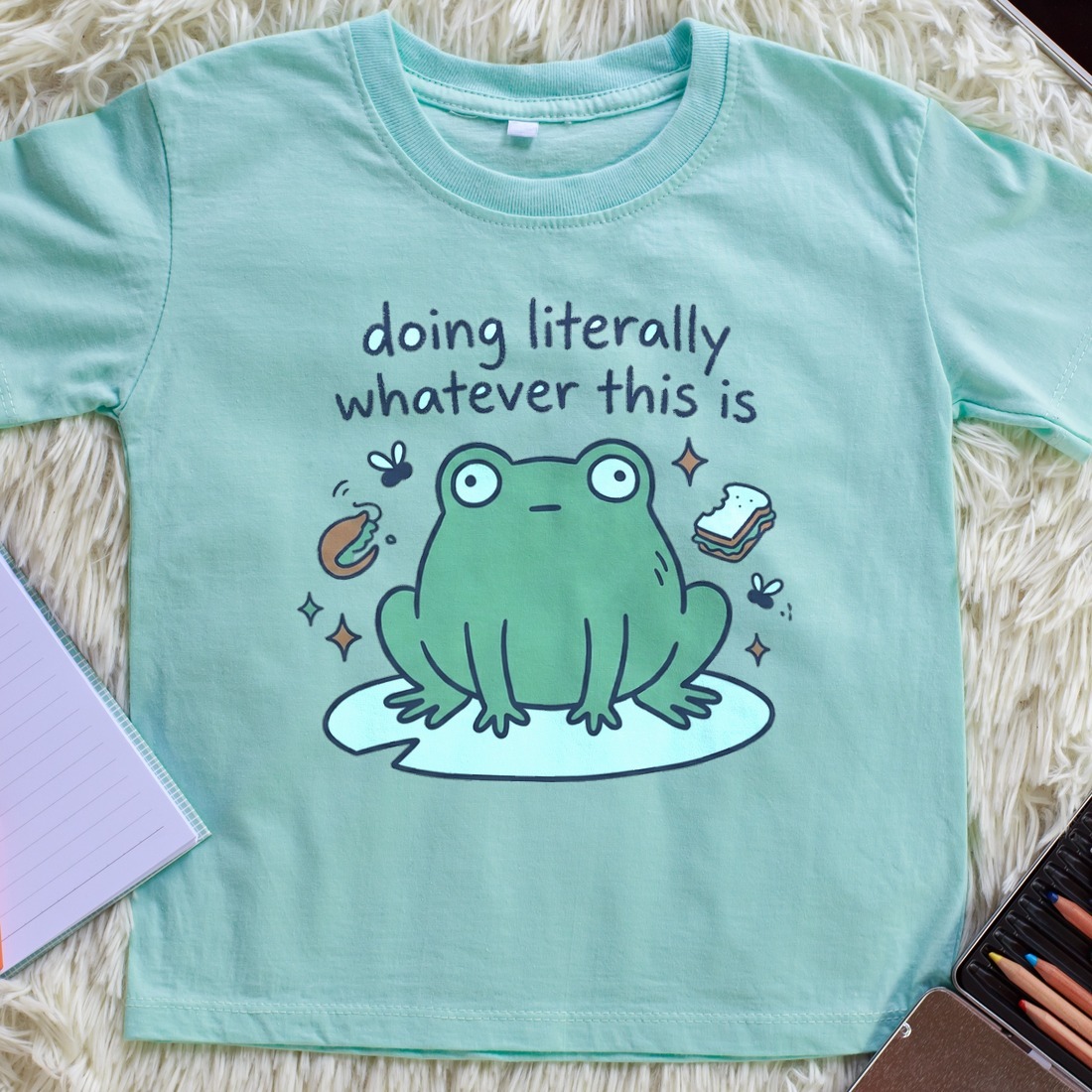 Doing Literally Whatever Blob Frog Kids Tee — lifestyle photo