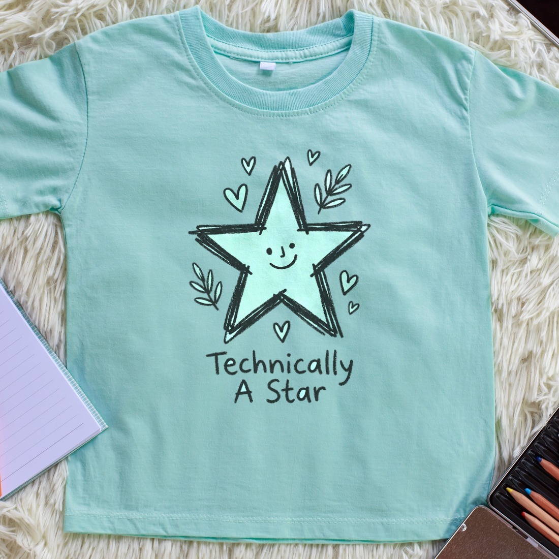 Technically A Star Wobbly Doodle Kids Tee — lifestyle photo