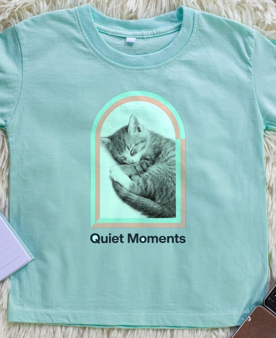 Pastel Window Dreaming Kitten Kids Tee — lifestyle photo