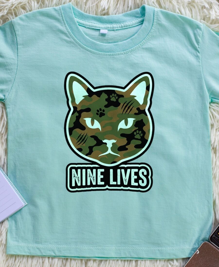 Camo Feline Streetwear Silhouette Kids Tee — lifestyle photo