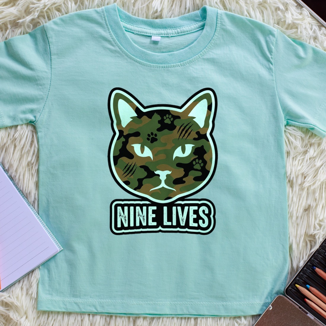 Camo Feline Streetwear Silhouette Kids Tee — lifestyle photo