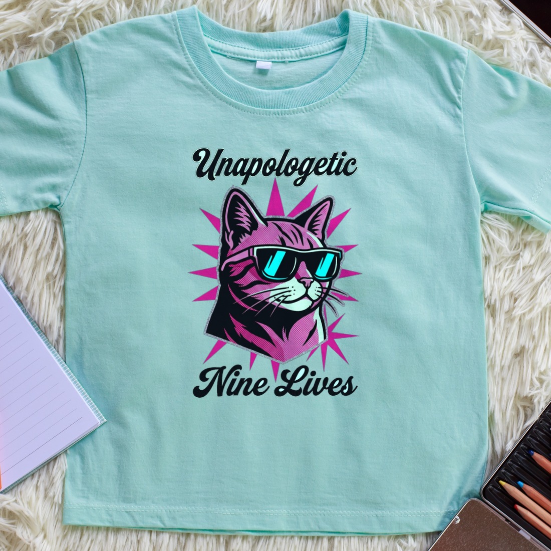 Y2K Pop Icon Rebel Feline Kids Tee — lifestyle photo