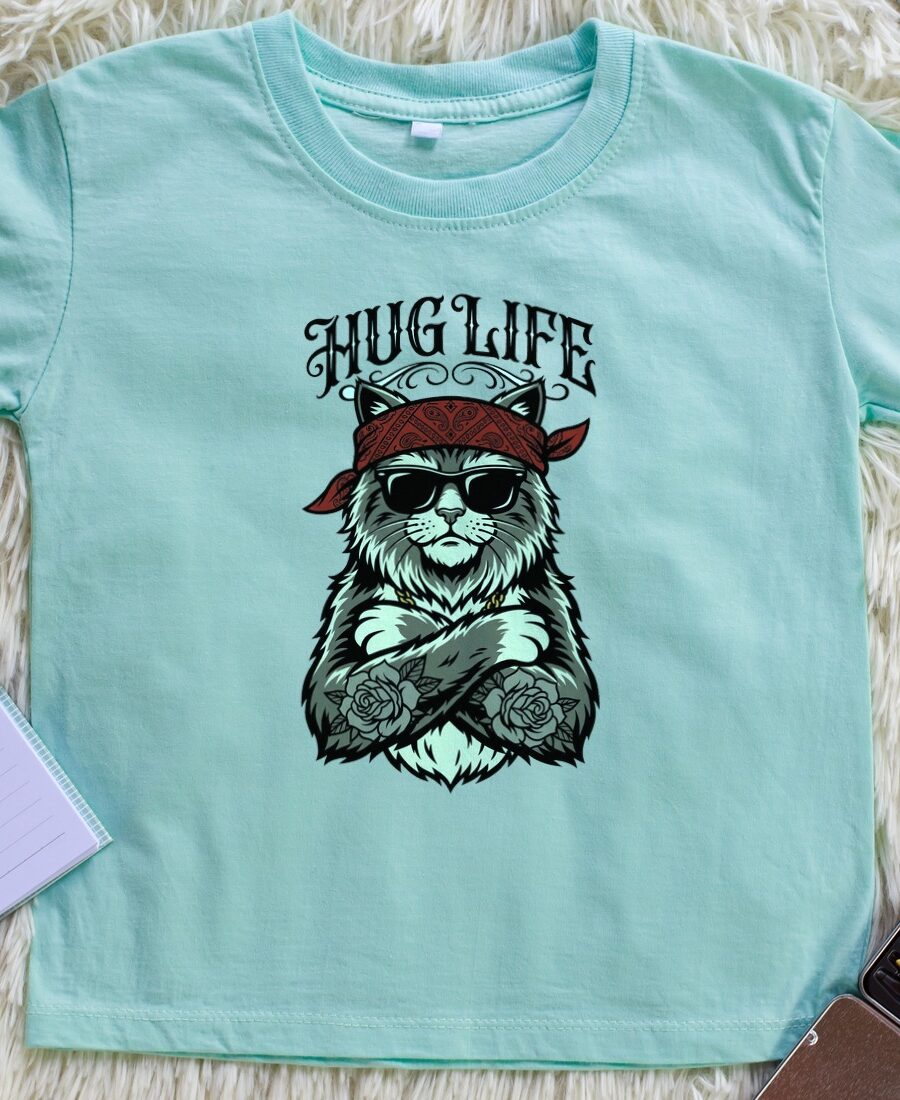 Hug Life Hardcore Bandana Feline Kids Tee — lifestyle photo