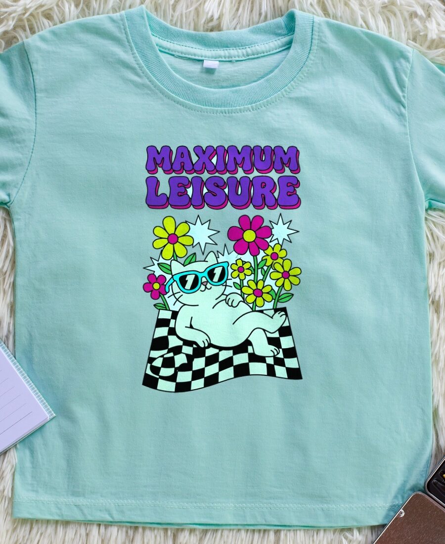 Maximum Leisure Psychedelic Cat Kids Tee — lifestyle photo