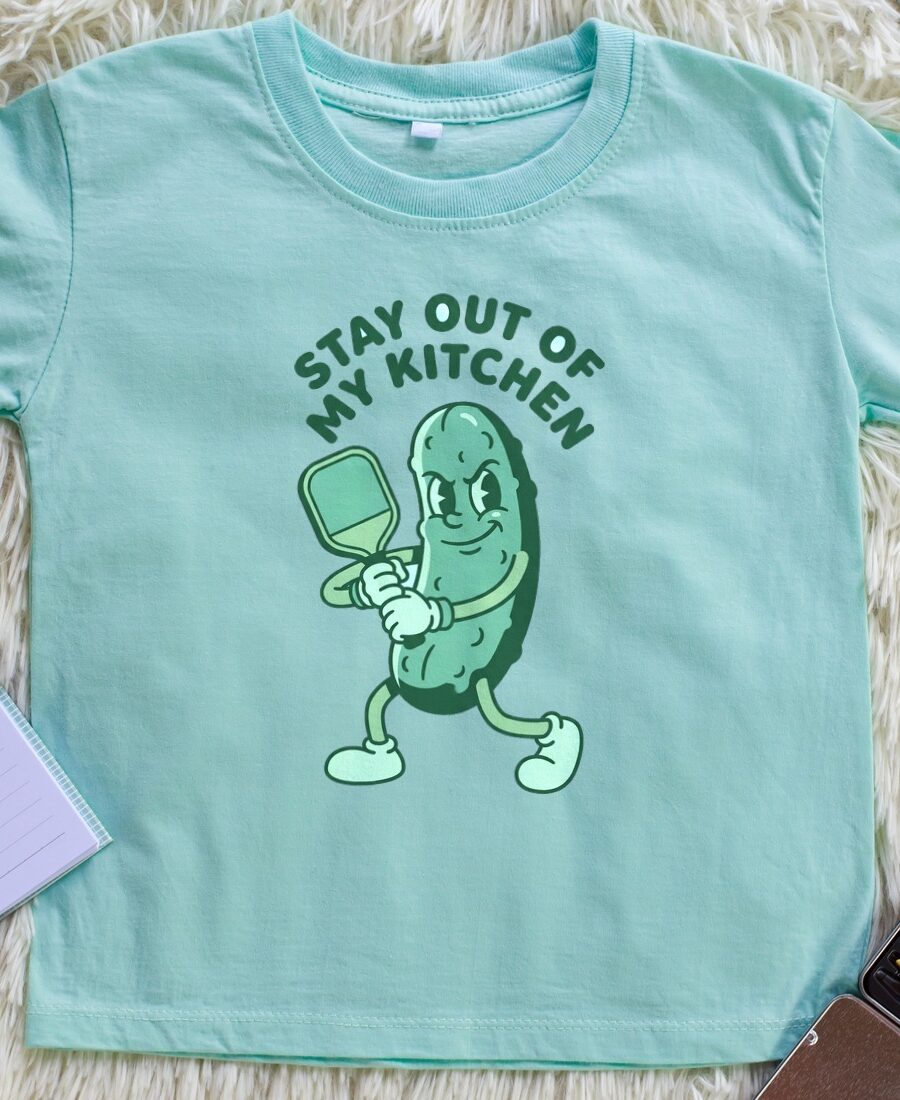 Stay Out Of My Kitchen Retro Mascot Kids Tee — lifestyle photo