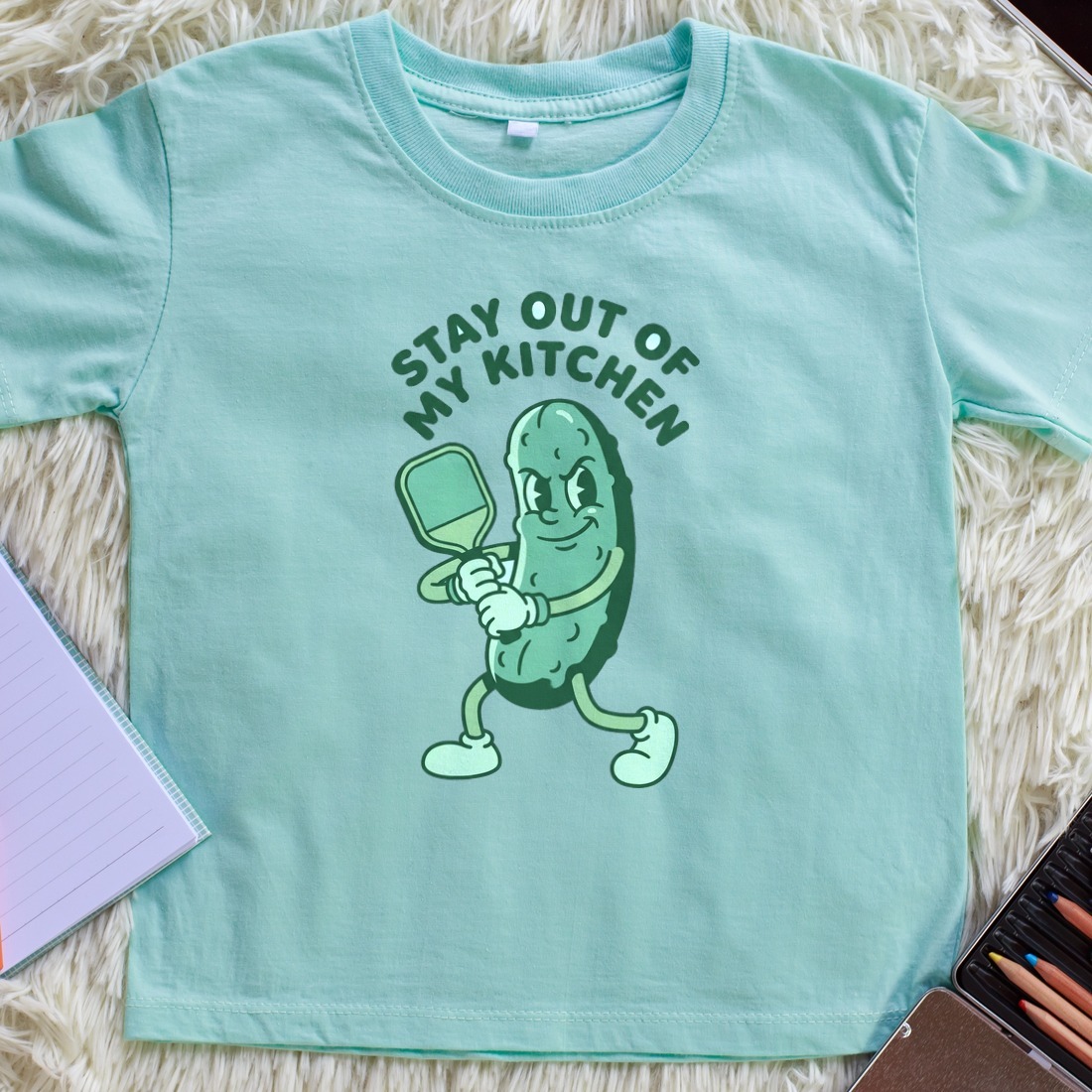 Stay Out Of My Kitchen Retro Mascot Kids Tee — lifestyle photo
