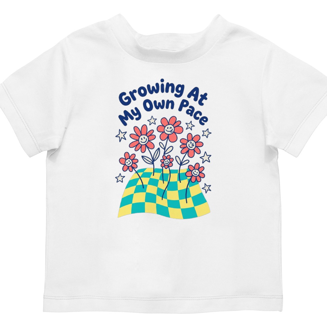 Growing At My Own Pace Wobbly Garden Kids Tee — lifestyle photo