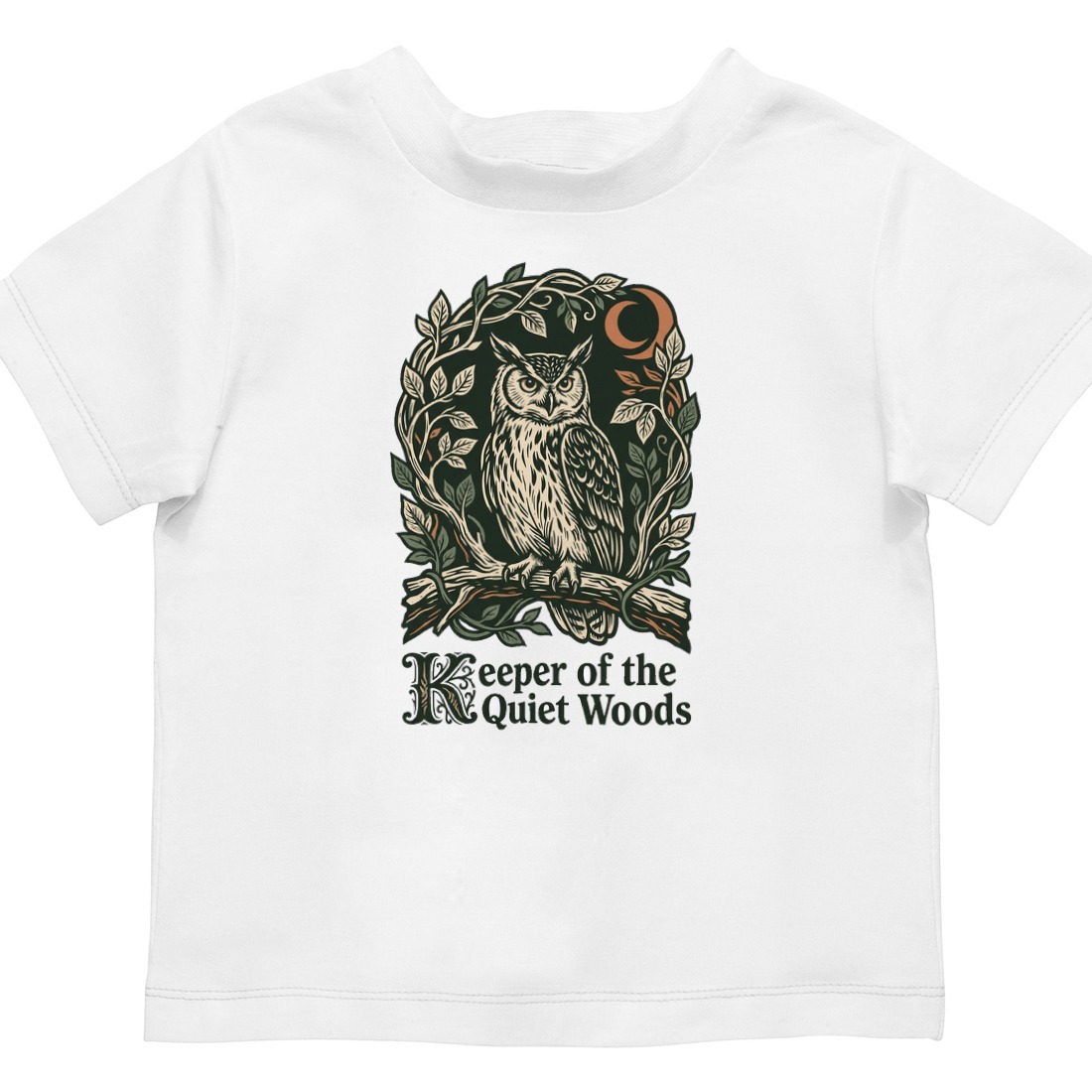 Midnight Forager Linocut Owl Kids Tee — lifestyle photo