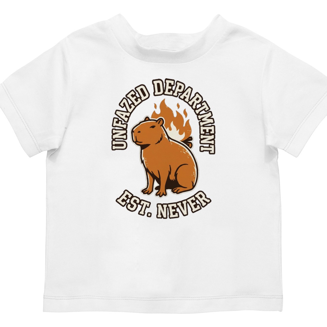 Unfazed Department Capybara Mascot Kids Tee — lifestyle photo