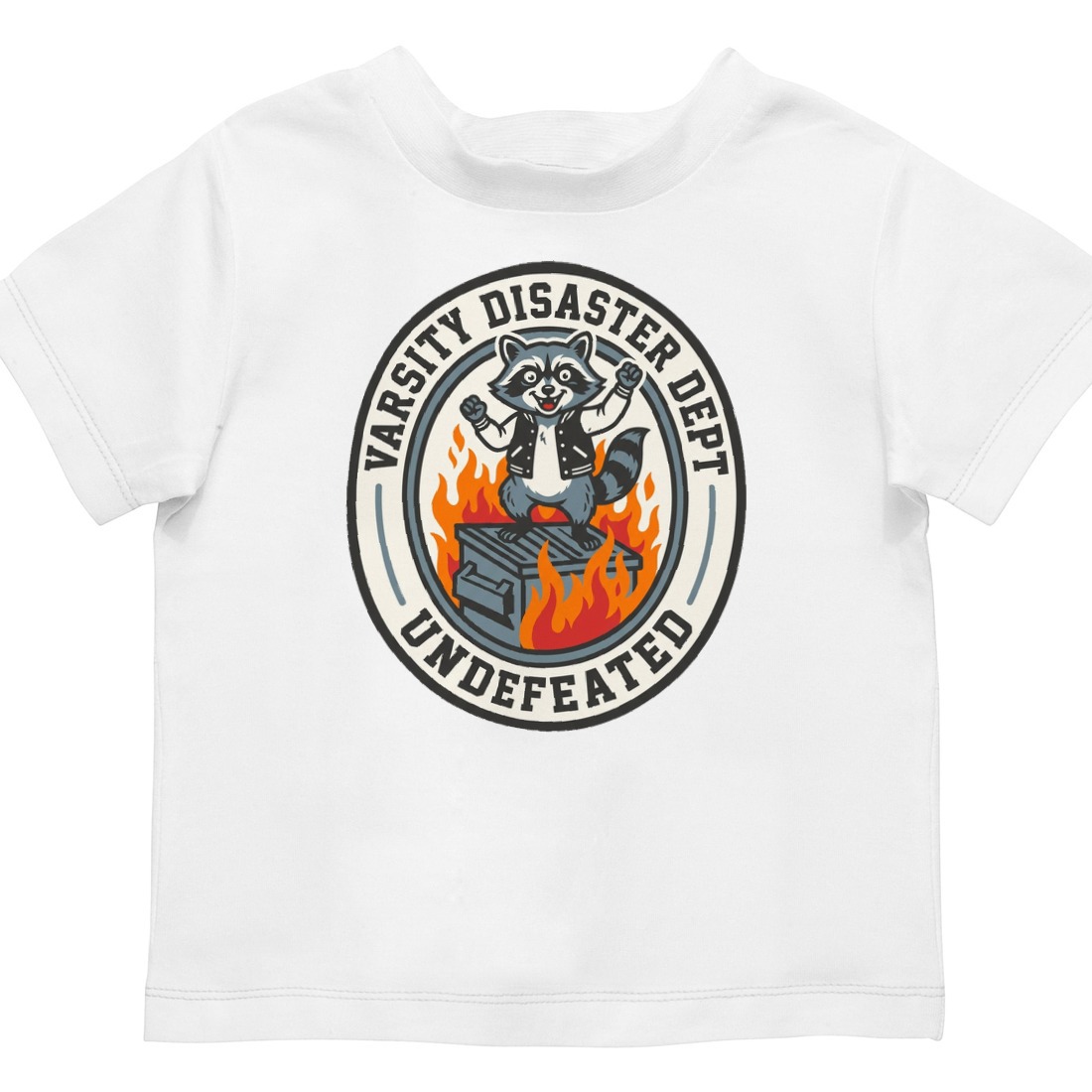 Varsity Disaster Dept Mascot Badge Kids Tee — lifestyle photo