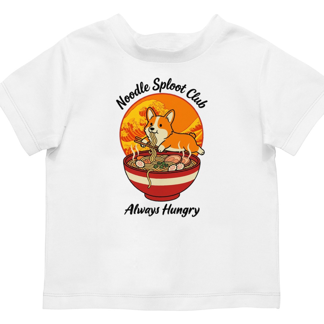 Noodle Sploot Retro Ramen Club Kids Tee — lifestyle photo