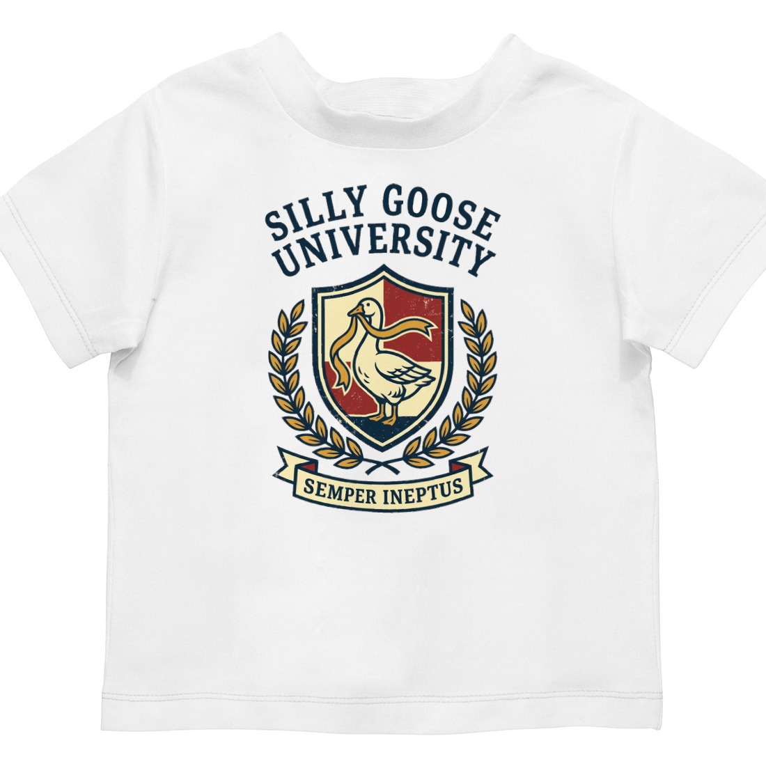 Silly Goose Univ Alumni Crest Kids Tee — lifestyle photo