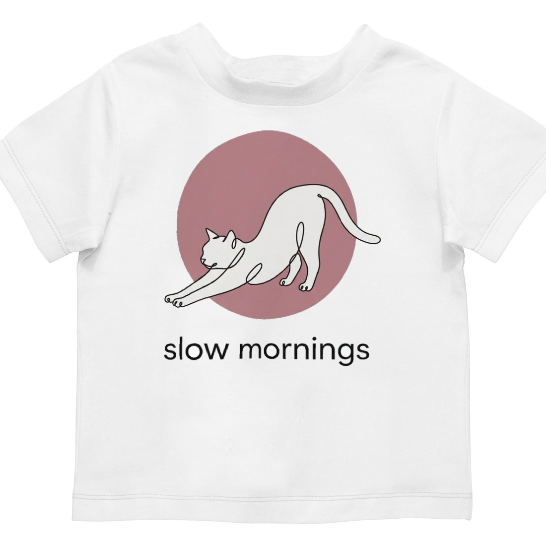 Minimalist Single-Line Stretching Cat Kids Tee — lifestyle photo