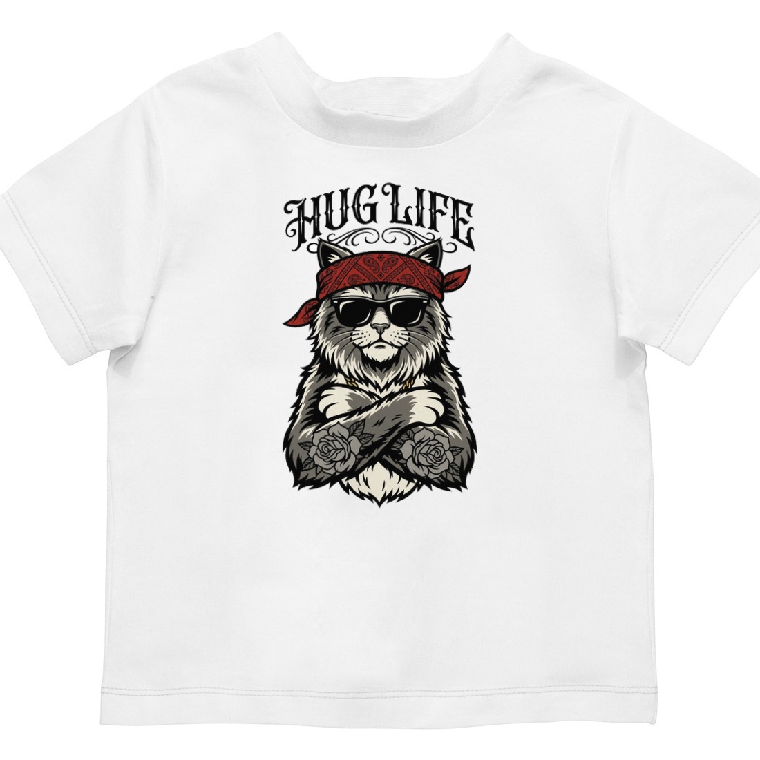 Hug Life Hardcore Bandana Feline Kids Tee — lifestyle photo