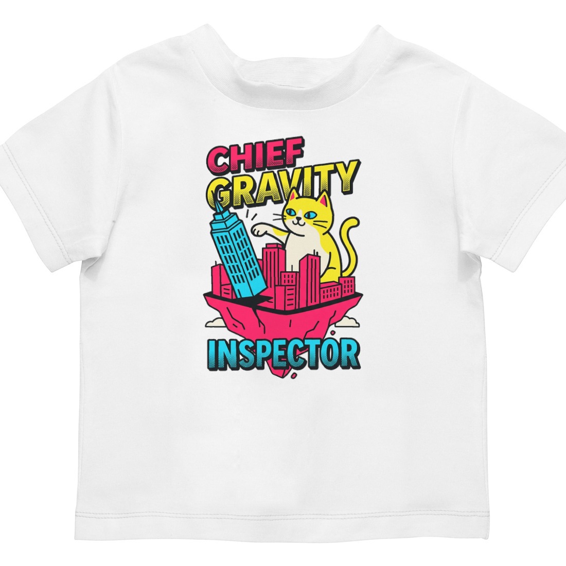 Chief Gravity Inspector Kaiju Cat Kids Tee — lifestyle photo