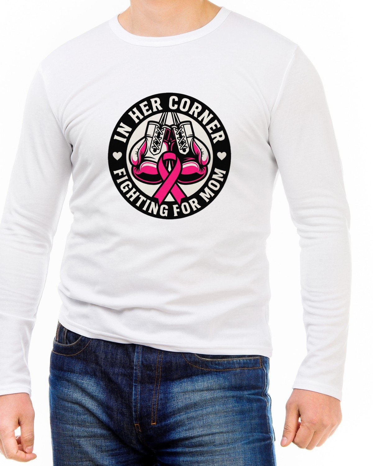 Mom's Corner Pink Ribbon Boxing Club Long Sleeve — lifestyle photo
