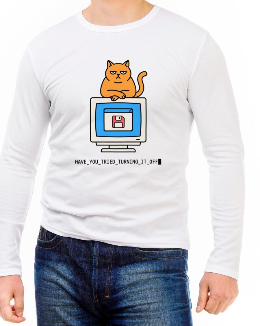 Did You Try Turning It Off Cat Tee Long Sleeve — lifestyle photo