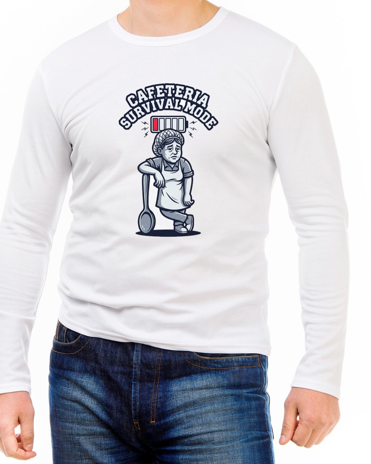 Cafeteria Survival Mode Battery Tee Long Sleeve — lifestyle photo