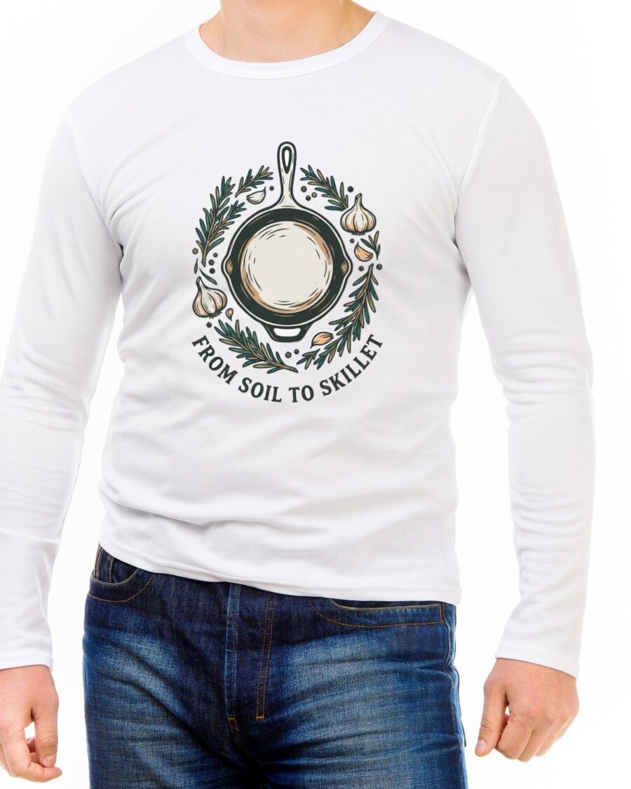 From Soil To Skillet Linocut Wreath Long Sleeve — lifestyle photo