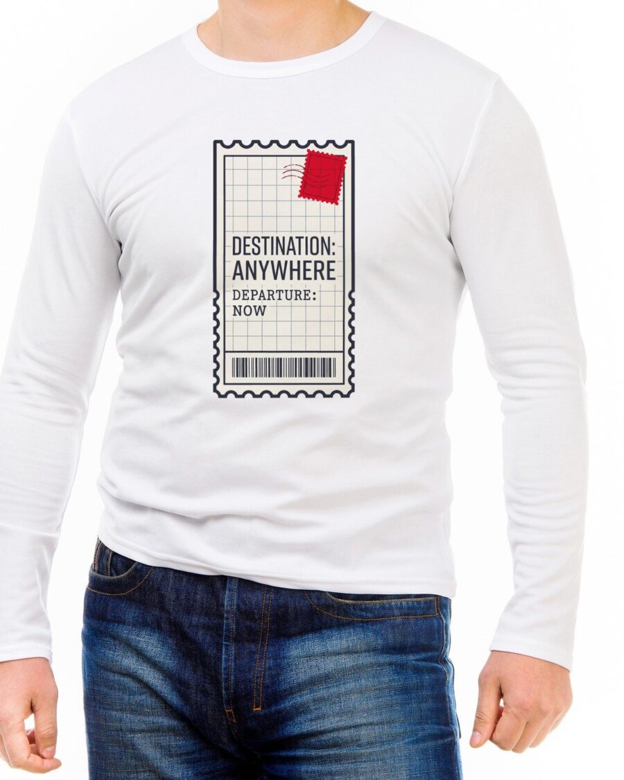 Destination Unknown Vintage Boarding Pass Long Sleeve — lifestyle photo