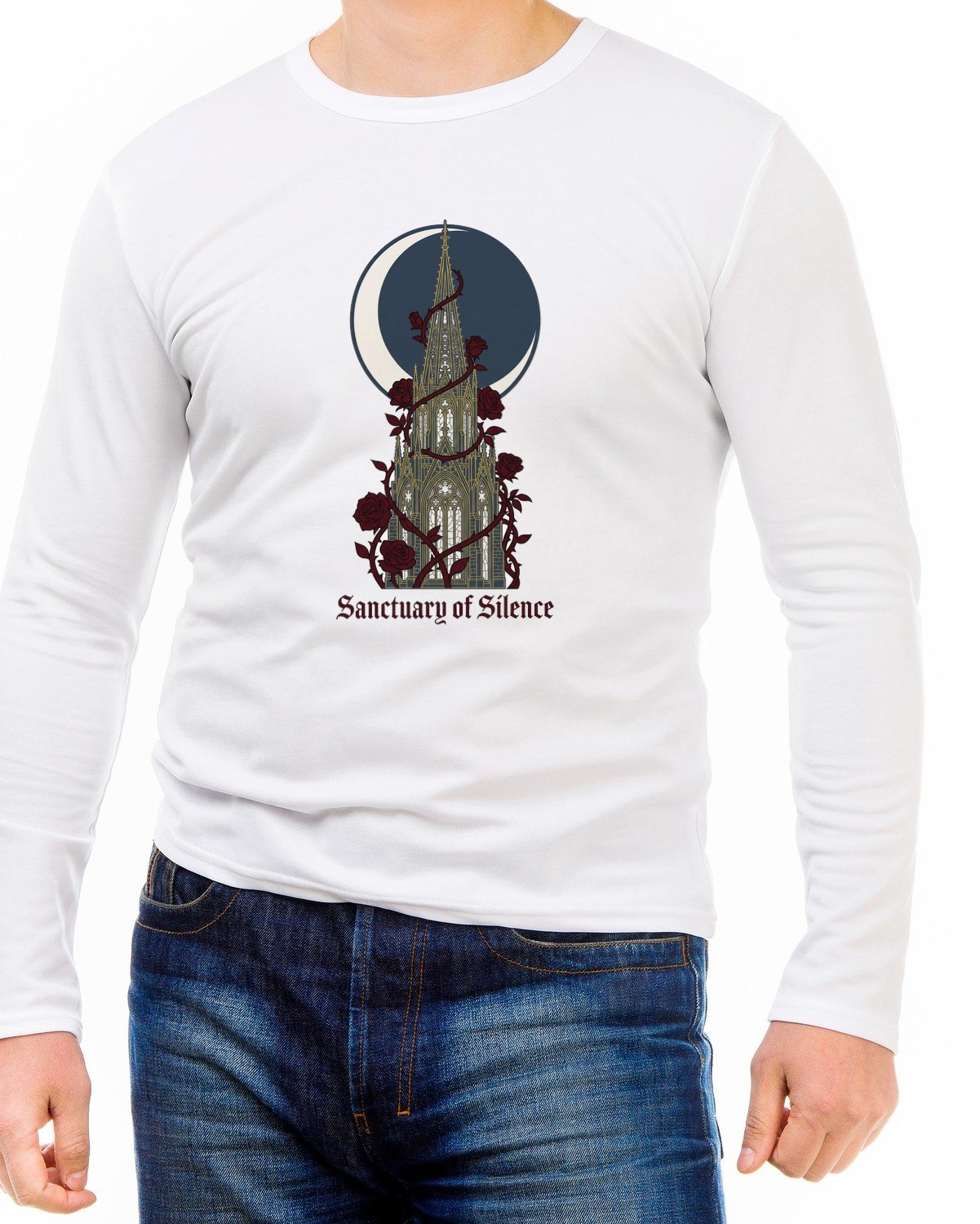 Sacred Shadows Gothic Cathedral Spire Long Sleeve — lifestyle photo