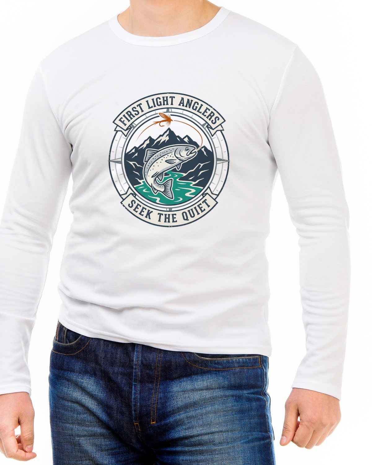 First Light Anglers Society Crest Long Sleeve — lifestyle photo