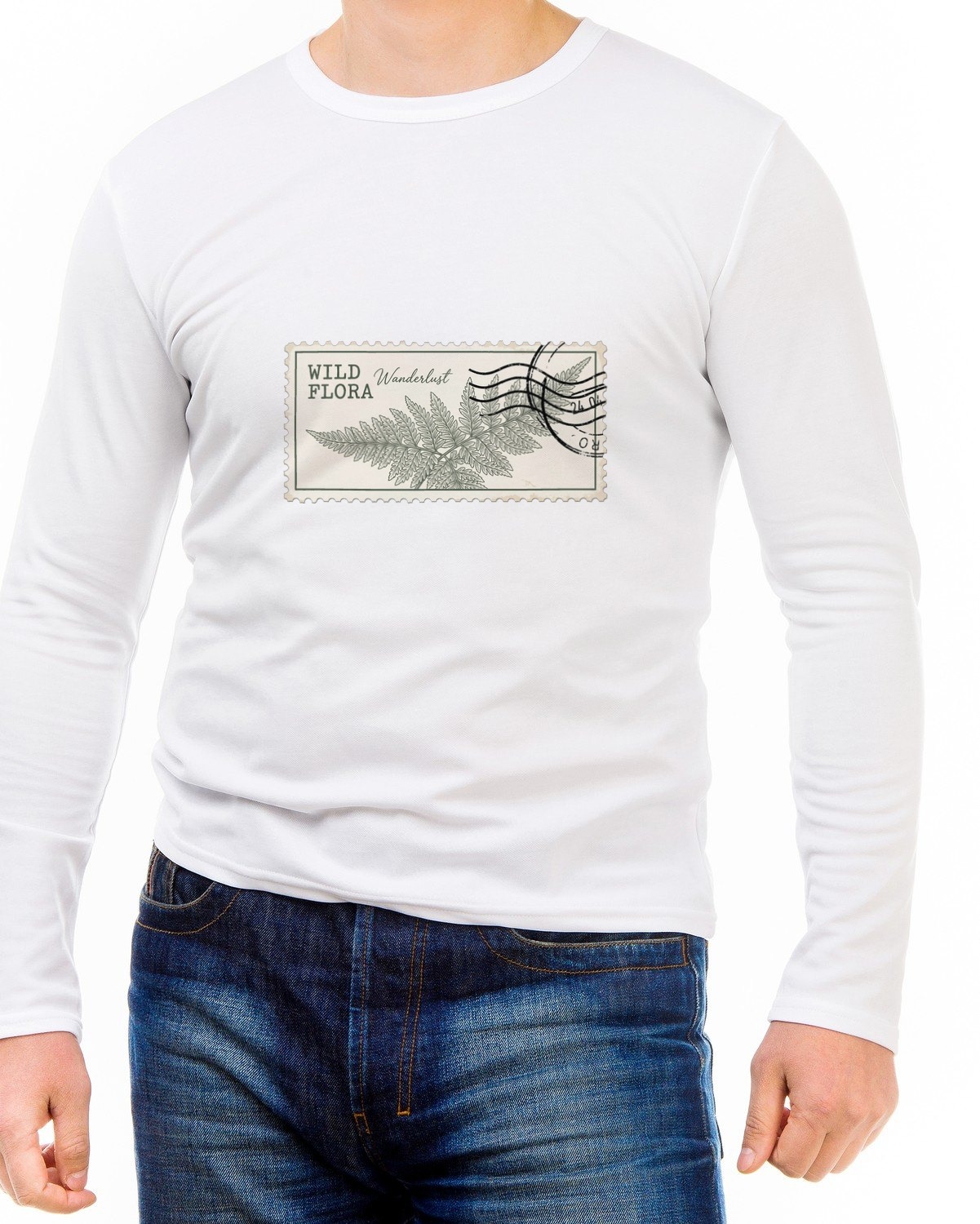 Alpine Fern Vintage Postage Stamp Long Sleeve — lifestyle photo