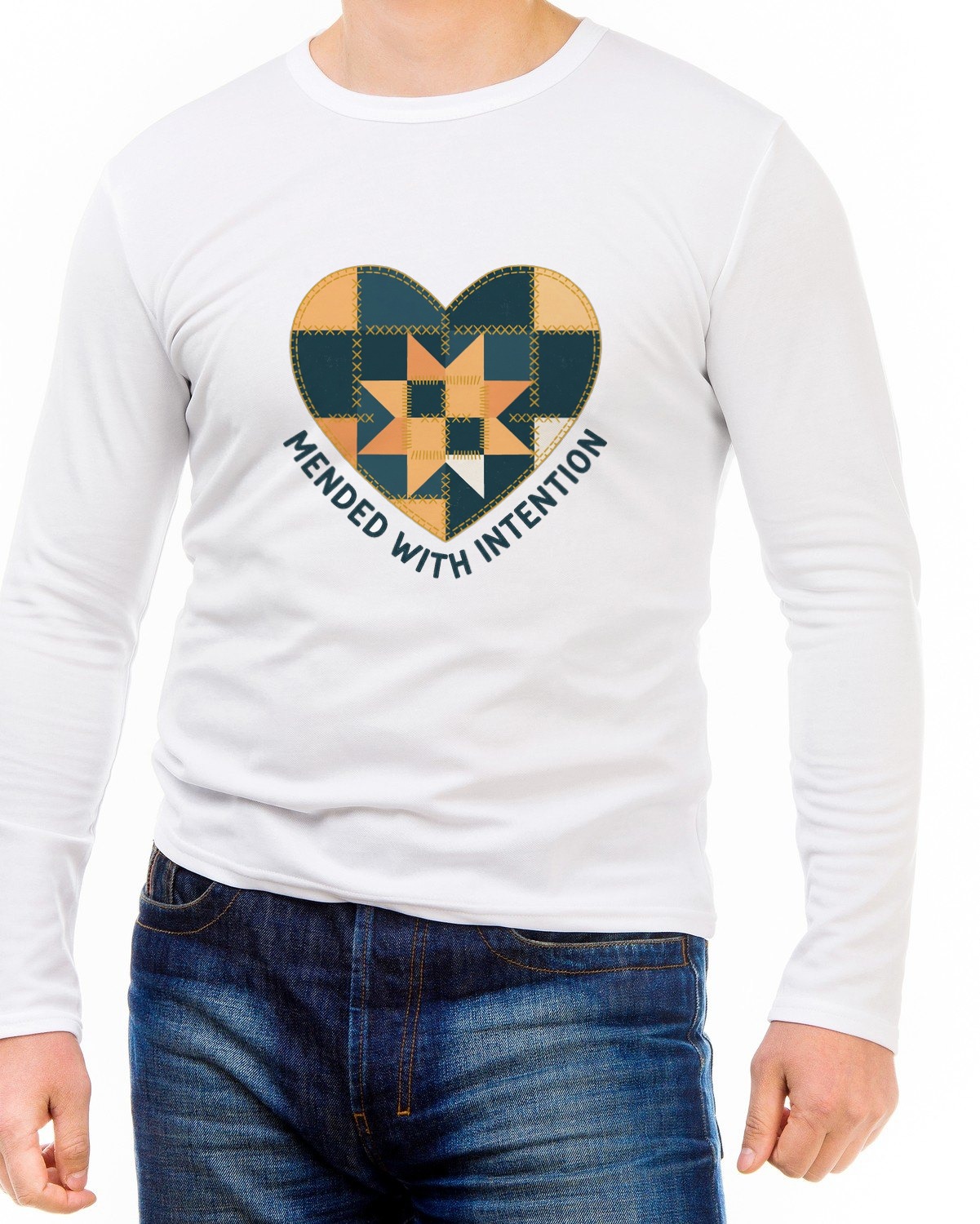 Mended With Intention Patchwork Heart Long Sleeve — lifestyle photo