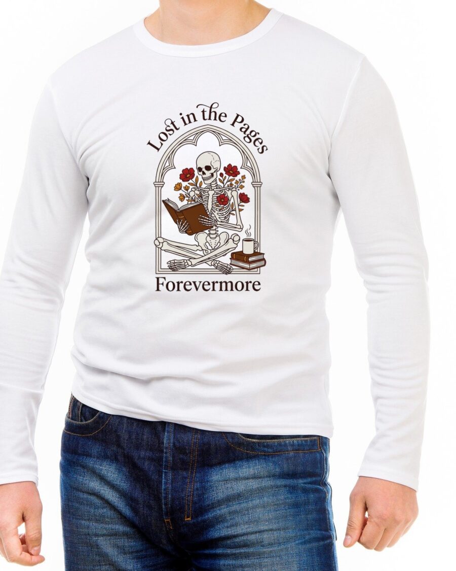 Immortally Engrossed Gothic Reader Long Sleeve — lifestyle photo