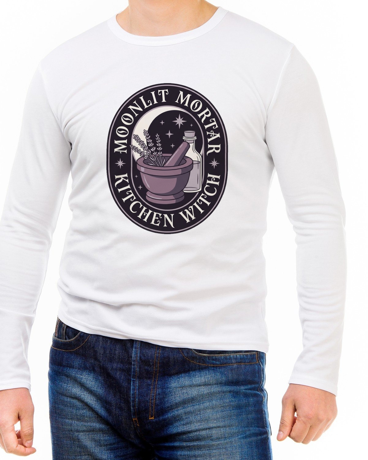 Moonlit Mortar Kitchen Witch Long Sleeve — lifestyle photo