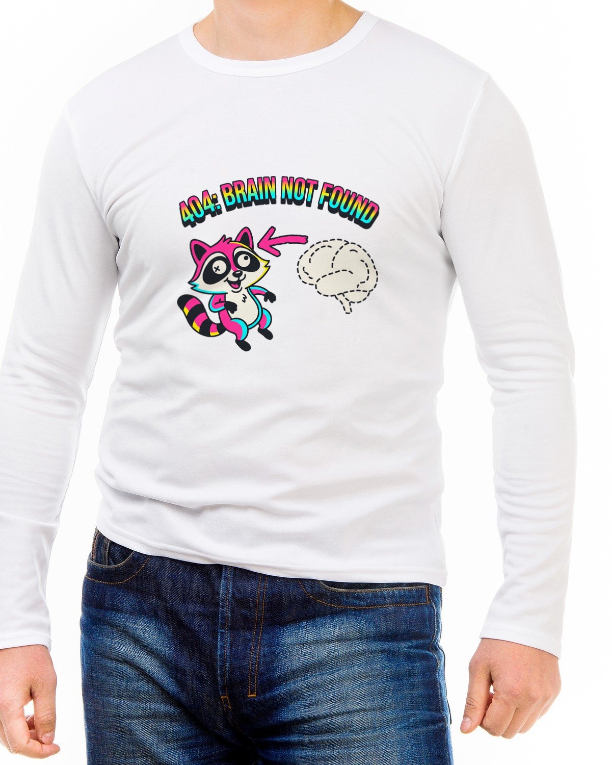 404 Brain Not Found Raccoon Long Sleeve — lifestyle photo