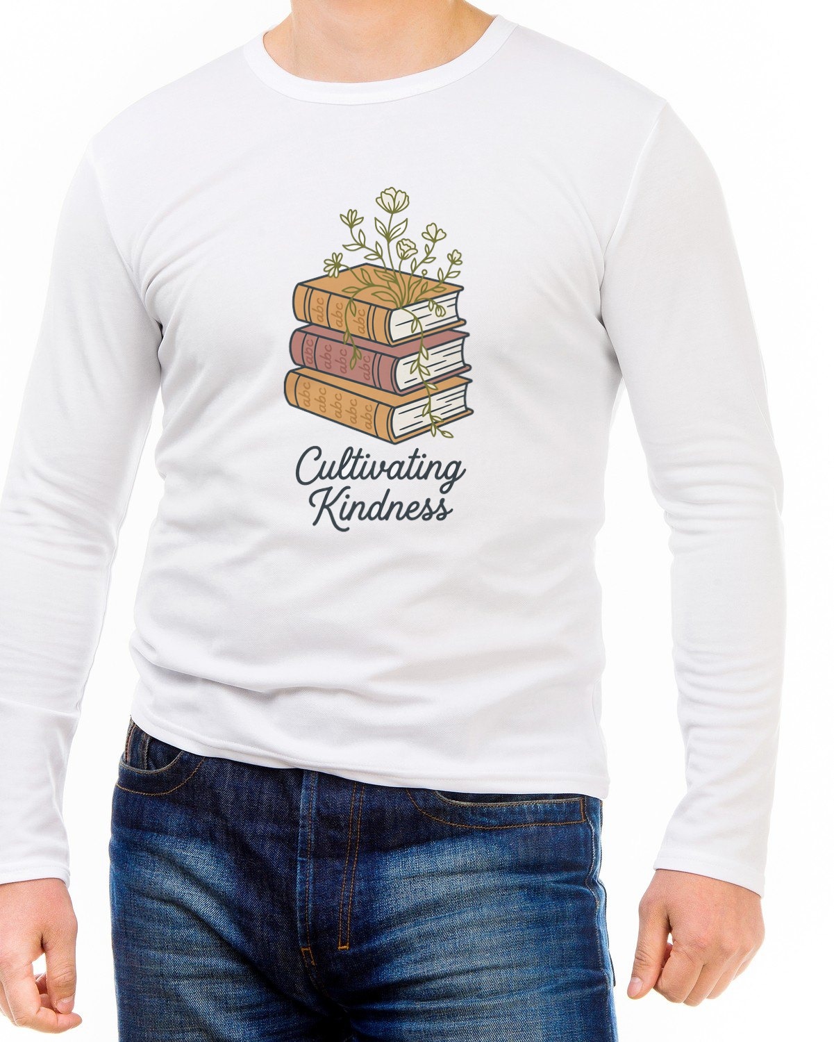 Cultivating Kindness Floral Book Stack Long Sleeve — lifestyle photo